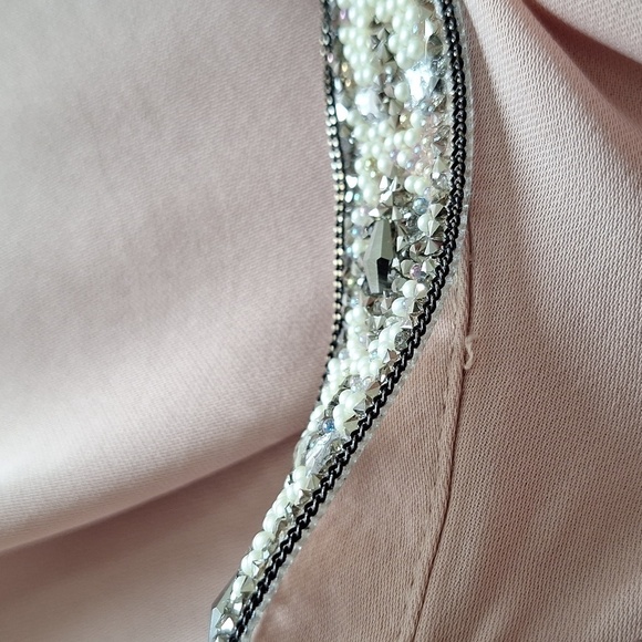 ZARA Sheer Blush Embellished Mock Neck Blouse - Picture 14 of 16